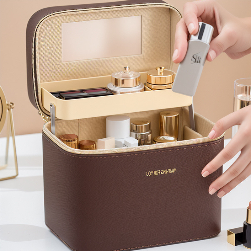 GREENSIDE High-End Ins Cosmetic Storage Box Women's Portable Large Capacity Leather Makeup Organizer Super Popular