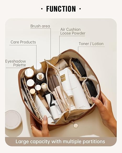 Waterproof Portable Pouch Open Flat Toiletry Bag Make Up Organizer With Divider And Handle