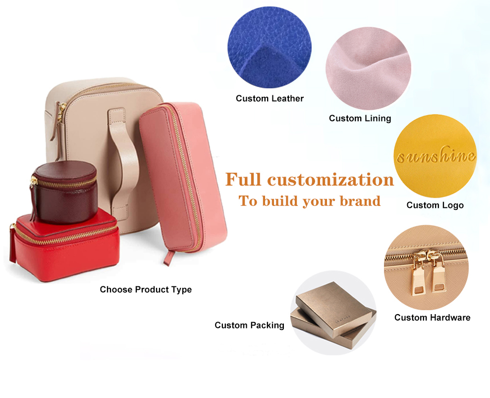 Travel Portable Beauty Bag Zipper Cosmetic Bags Pouch Custom Logo Pu Leather MakeUp Bag