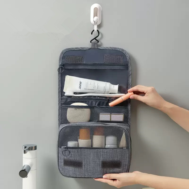 Custom logo Waterproof Ladies Blue Black Grey Frosted Zipper Toiletry Small Travel Wash Toiletries 600D Oxford Cosmetic Bag