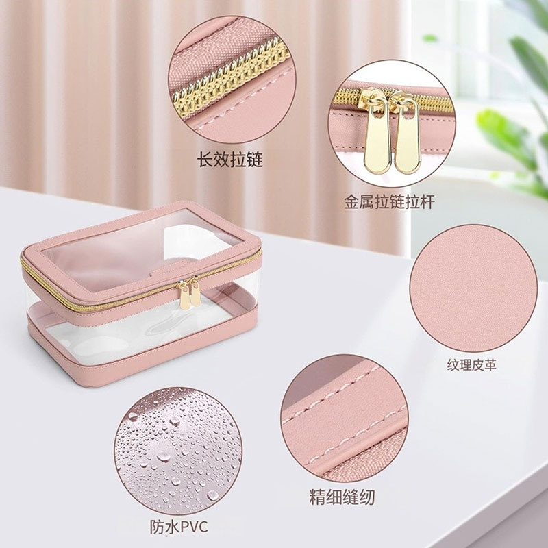 OEM Custom Logo Small for Toiletry Makeup Pouch Transparent Clear PVC Leather Material with Fashion Zipper Closure