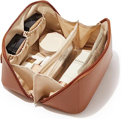 Large Capacity Cosmetic Bags for Women Travel Open Flat Toiletry Bag Make up Organizer with Divider and Handle