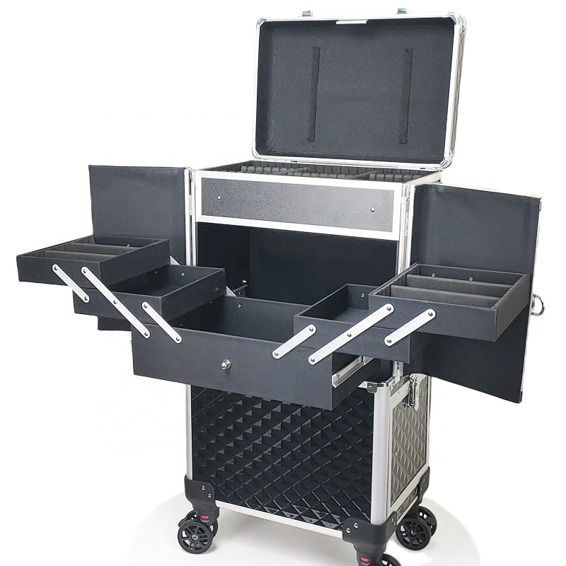 New Design Professional Makeup Trolley Case Rolling Makeup Train Case Hair Stylist Salon Barber Case For Nail Tech Hairstylist