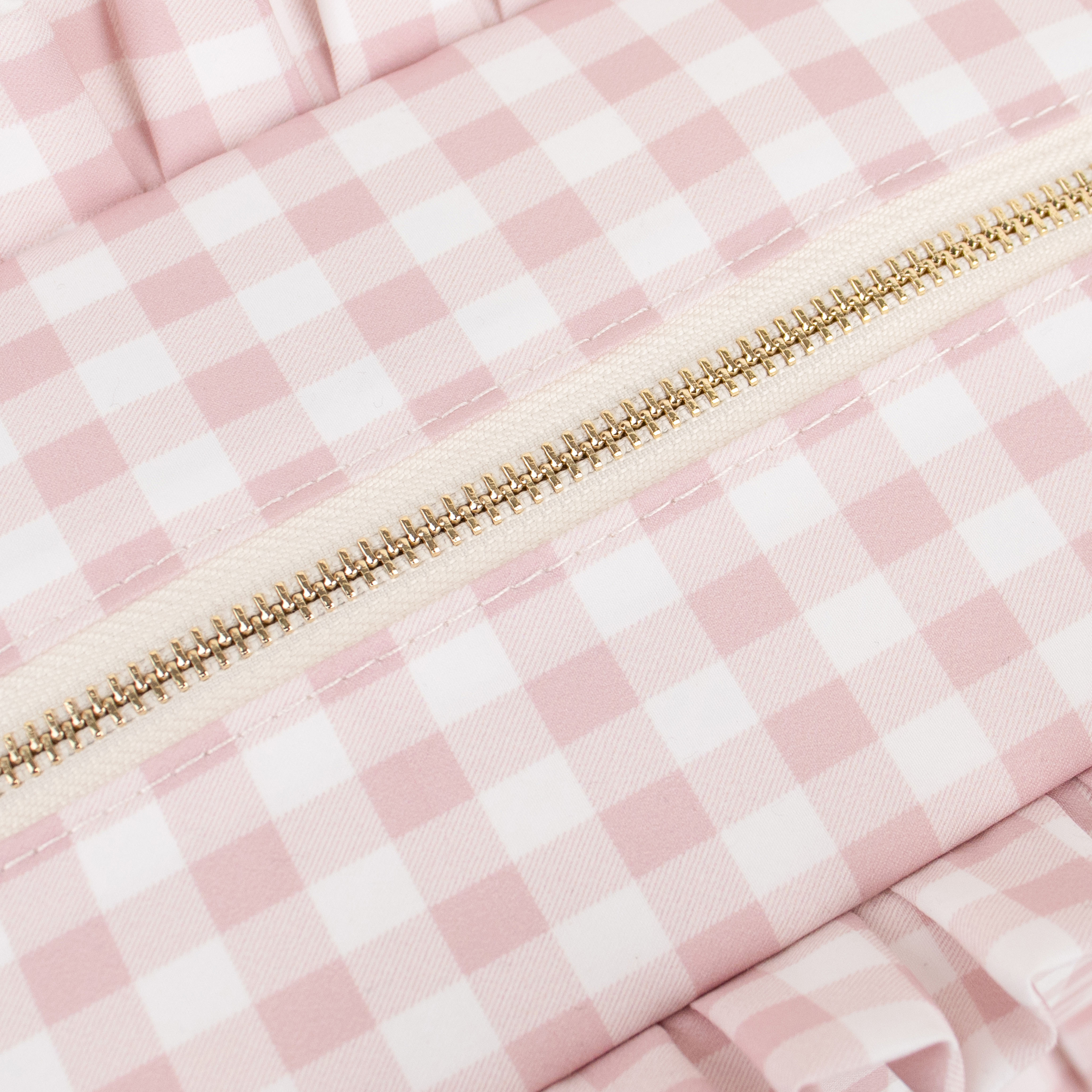 Cute Cotton Large Women Travel Zipper Pouch Toiletry Storage Organizer Wash Bag Gingham Cosmetic Bag Ruffle Makeup Pouch