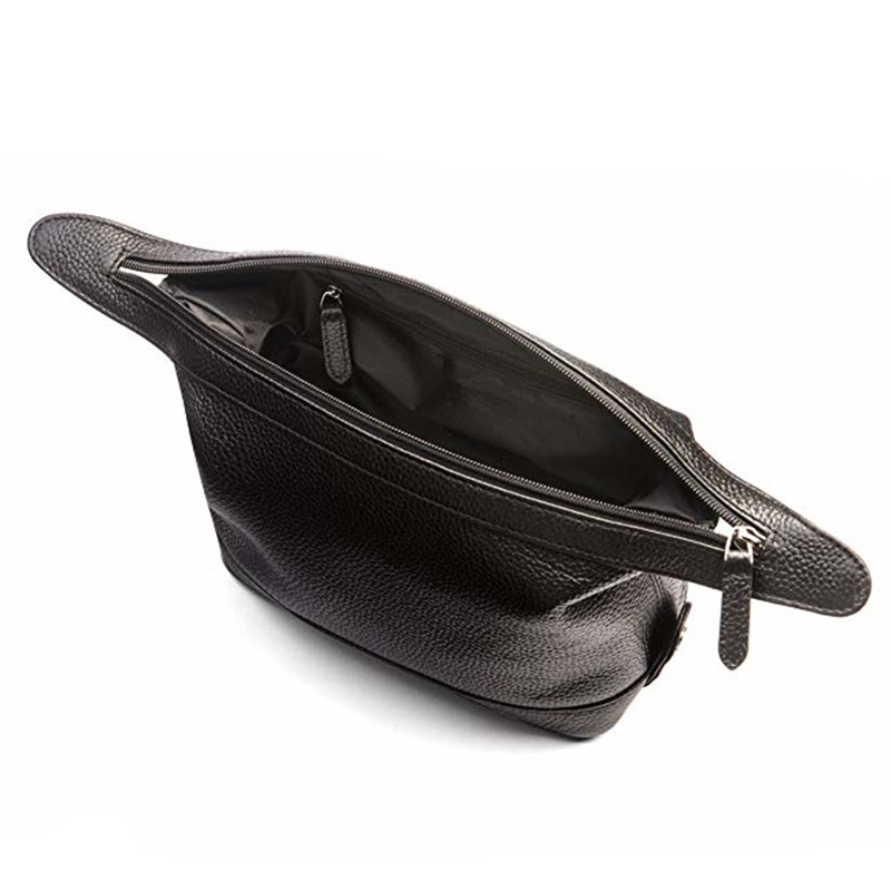 Male Custom Logo Black Fashion Large Zipper Thread Pattern Soft Handle Travel Makeup Bag Cosmetic PU Wash Bag
