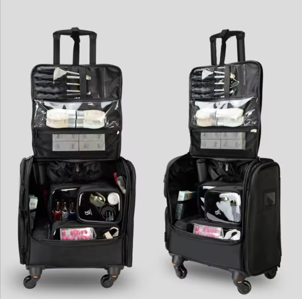 Wholesale 20 Inch Professional Fashion Plastic Dot Pattern Open Closure Makeup Artist Trolley Case Bag