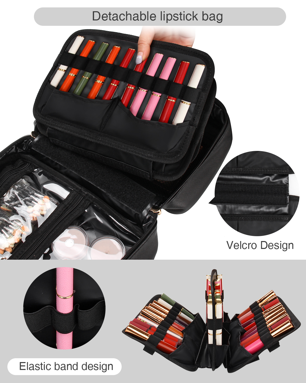 Relavel Lipstick Holders 60 Pcs Slots Professional Makeup Case Portable Lipstick Bag Lipstick Organizer with Elastic Bands