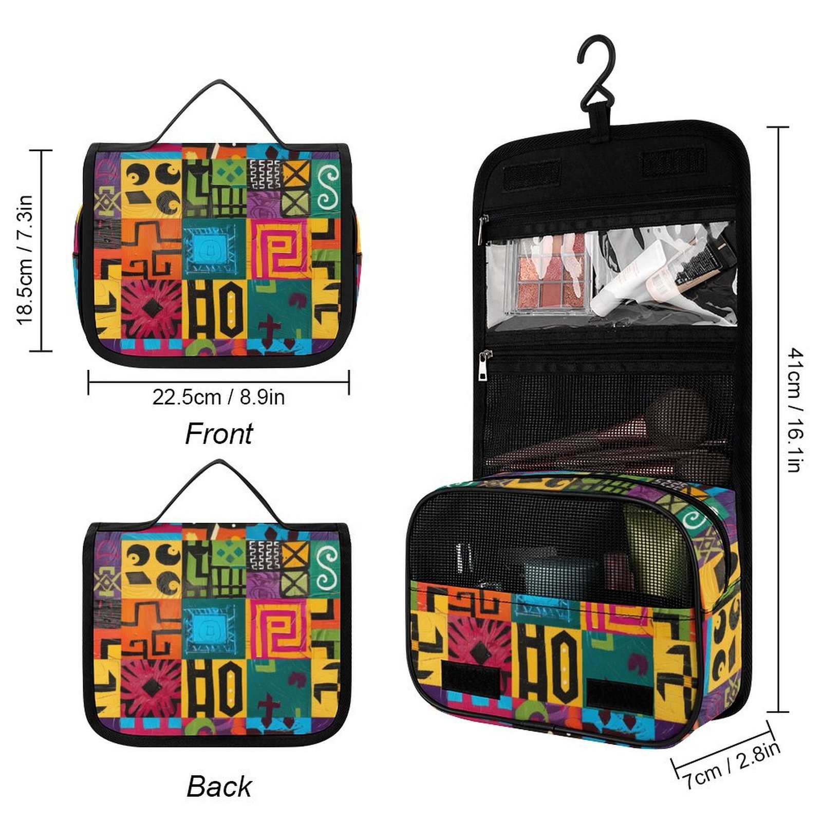 1 Piece Custom Design Pattern African American Style Boho Aztec Toiletry Makeup Cosmetic Hanging Bags