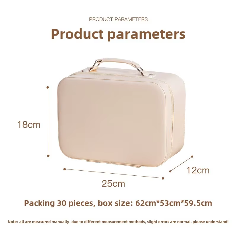Customized Large-Capacity Portable Makeup Box Simple Elegant and Luxurious PU Makeup Bag with Zipper Closure Fashion Style