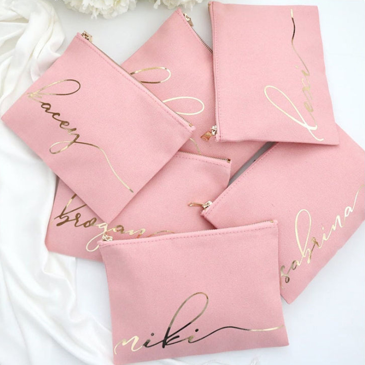 Custom Canvas Bride Cosmetic Bag Best Friend Gift Bridesmaid Makeup Bag With Zipper