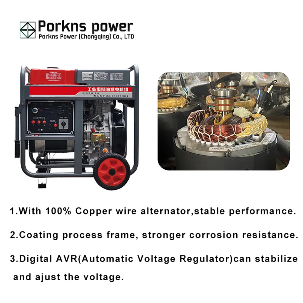 Gerador Diesel Pequeno Sistema Trifásico Kipor Porkns Power 6.5kVA 12kVA 10kw 15kVA 16kVA 20kw