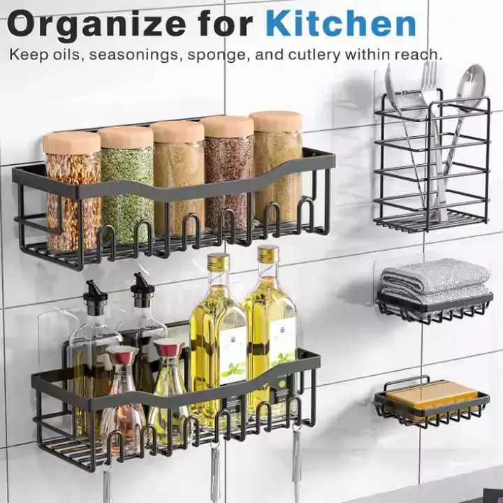 Wholesale Wall Mounted 5 Pack Metal Hanging Corner Bathroom Storage Basket set Suppliers, Supplier