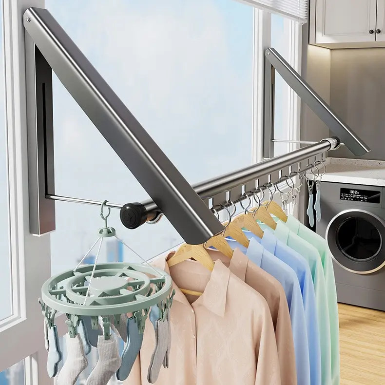 Balcony Perforation-Free Folding Telescopic Basking Rod