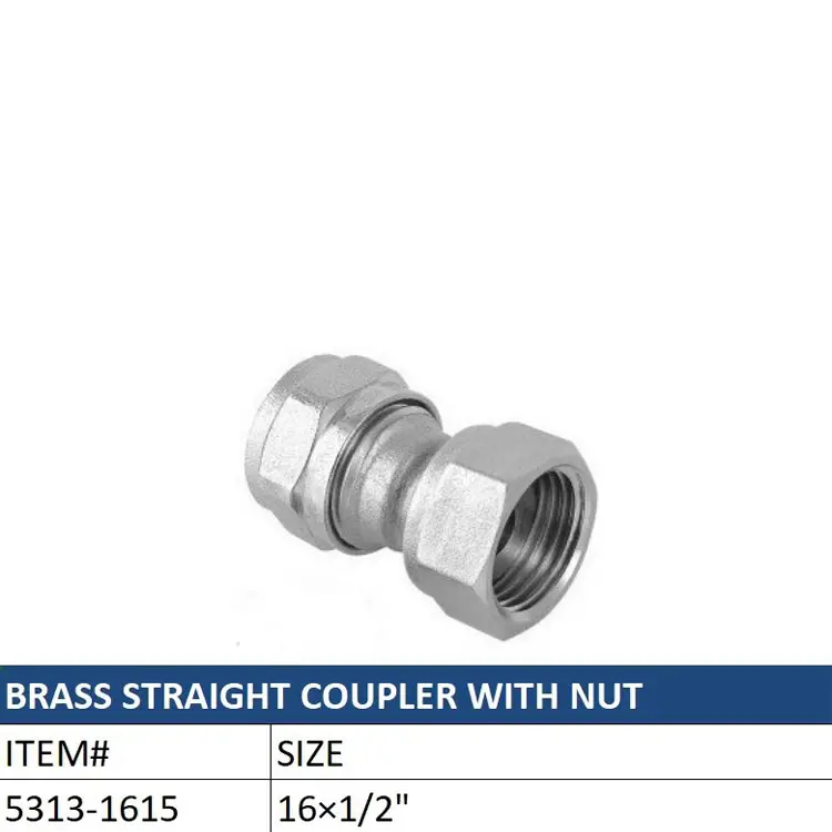 Wholesale Durable Brass Straight Coupler with Nut Size 16x1/2 Ideal for Plumbing Factories, Suppliers