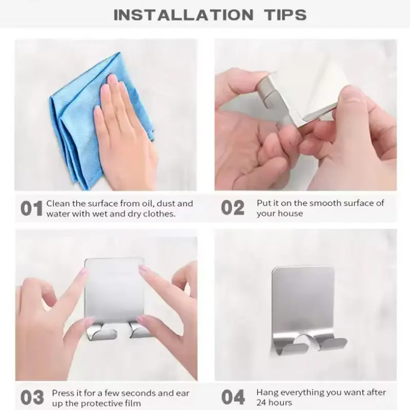 Stainless Steel Bathroom Kitchen Adhesive Wall Hook
