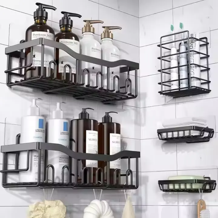 Wholesale Wall Mounted 5 Pack Metal Hanging Corner Bathroom Storage Basket set Suppliers, Supplier