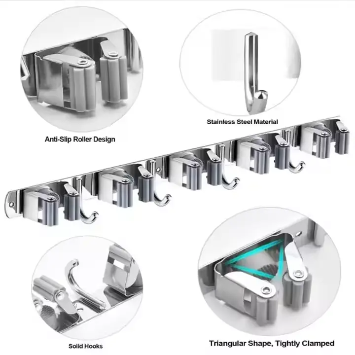 Wholesale Heavy Duty Bathroom Wall Mounted Stainless Steel Mop and Broom Hanger Manufacturer, Factories