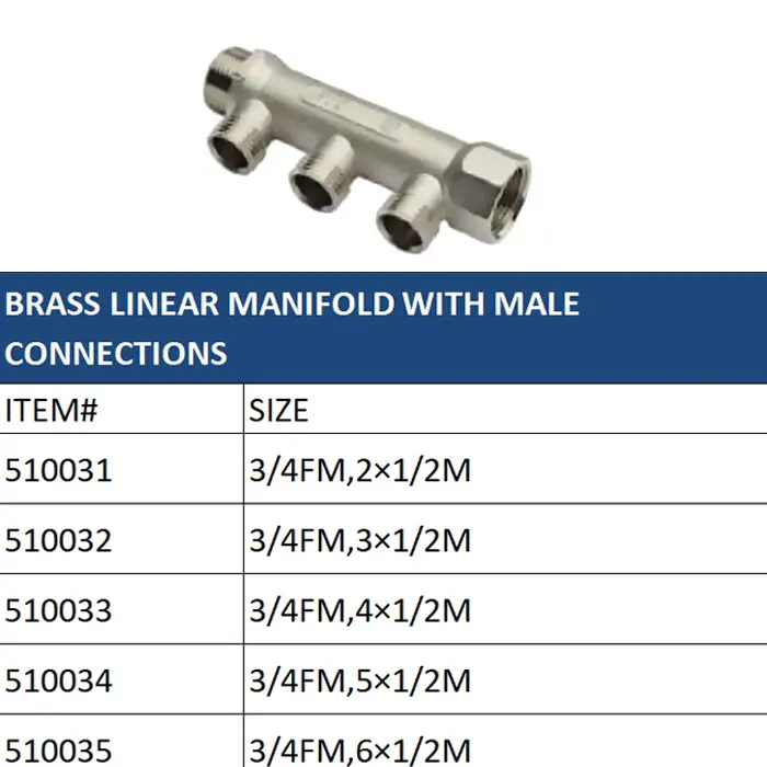 High-Quality Brass Linear Manifold with Male Connections - Reliable Fluid Distribution Solution Manufacturer, Factory