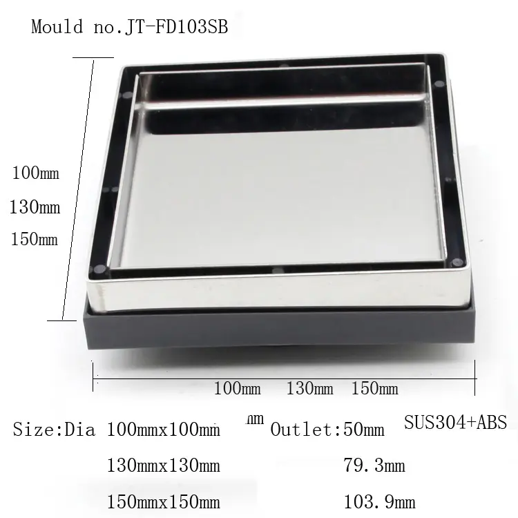 Invisible Floor Drain Technical Drawing and Dimensions Specification
