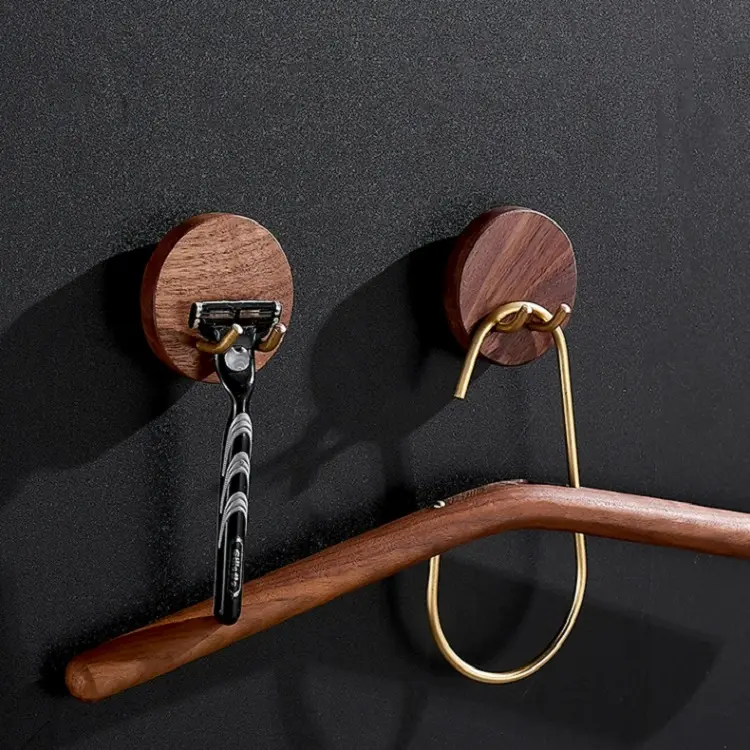 High-Quality Walnut Wood Creative Coat Hangers for Bathroom Bedroom Wall Hook Factories, Factory