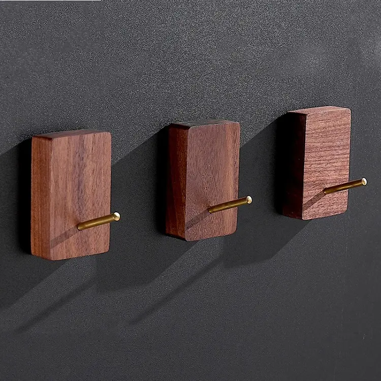 High-Quality Walnut Wood Creative Coat Hangers for Bathroom Bedroom Wall Hook Factories, Factory