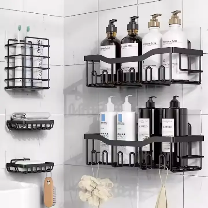 Wholesale Wall Mounted 5 Pack Metal Hanging Corner Bathroom Storage Basket set Suppliers, Supplier