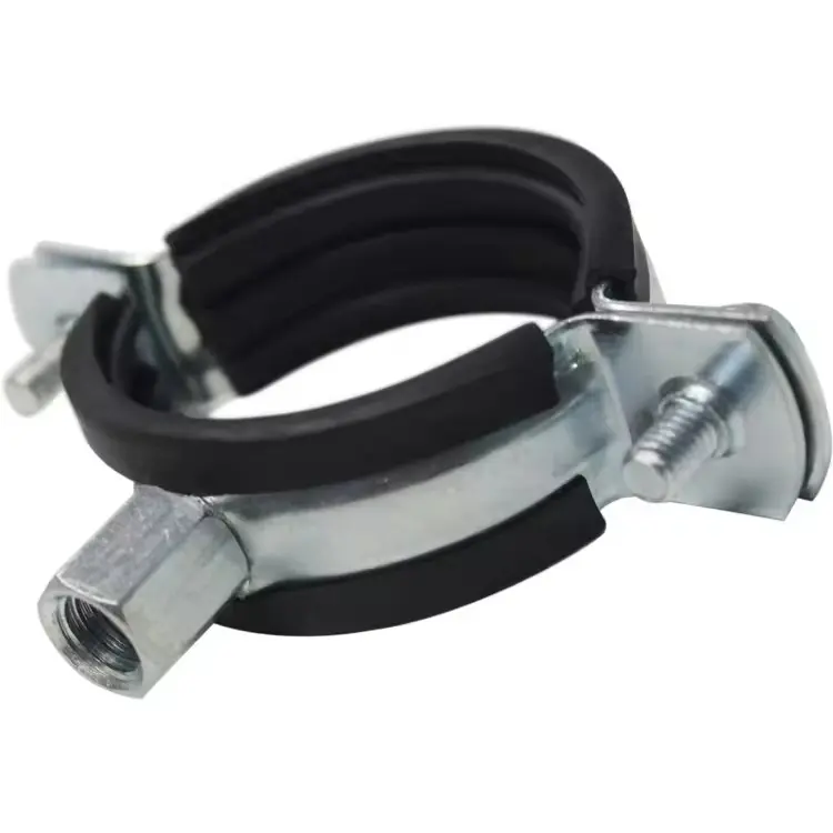 Stainless steel rubber hose clamp close up view