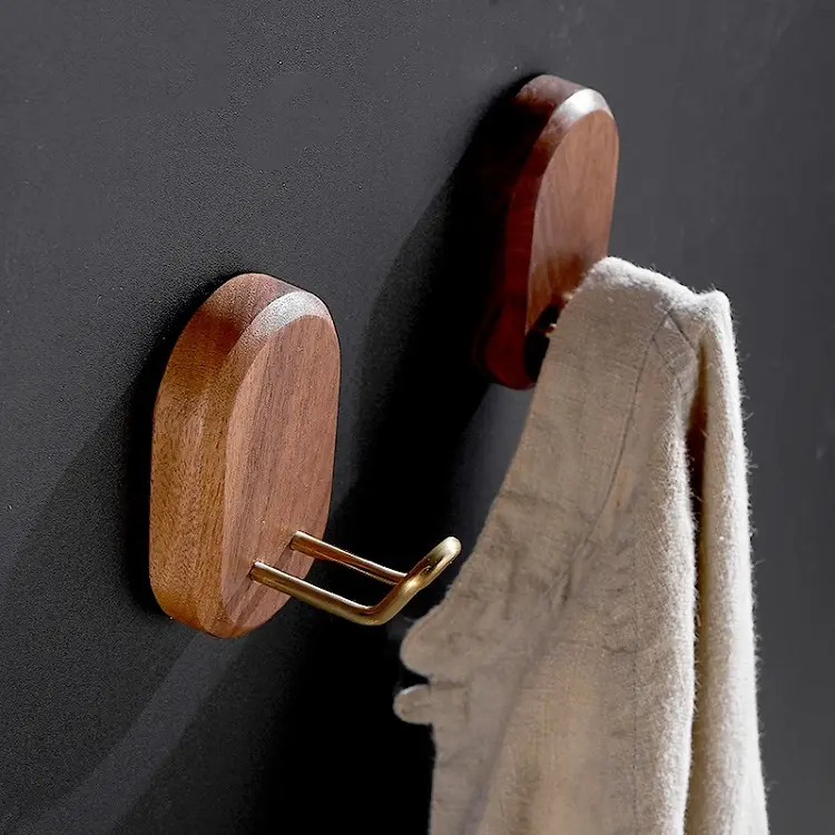 High-Quality Walnut Wood Creative Coat Hangers for Bathroom Bedroom Wall Hook Factories, Factory