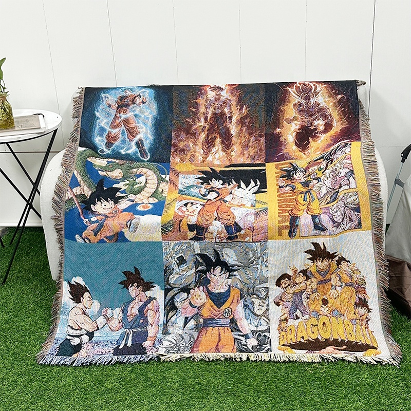Custom Anime Throw Tapestry Blanket Low MOQ Woven Fabric with Dragon Z Ball Pattern Tapestry Hoodies Blanket