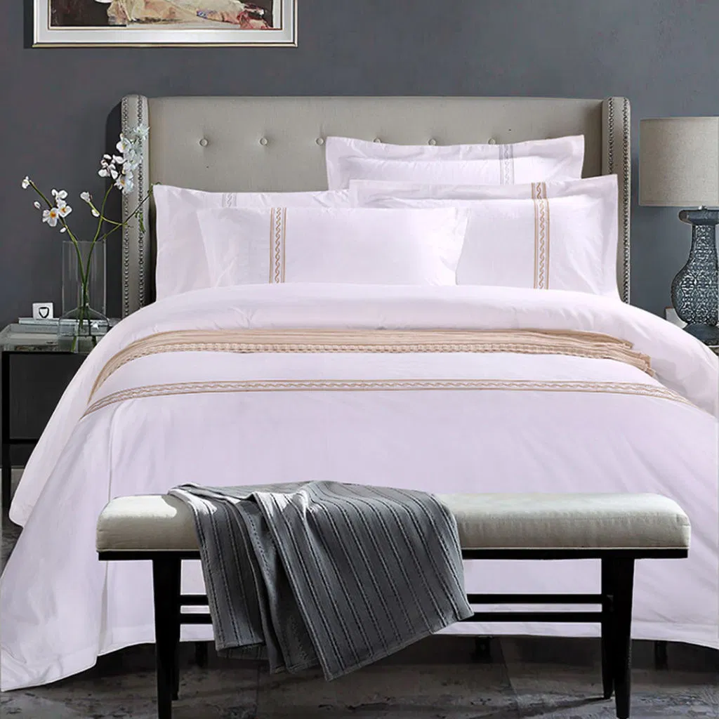 Luxury 4-Piece Embroidered Comforter Set 100% Cotton Bedding Collections with Woven Techniques for Hotels and Home Use