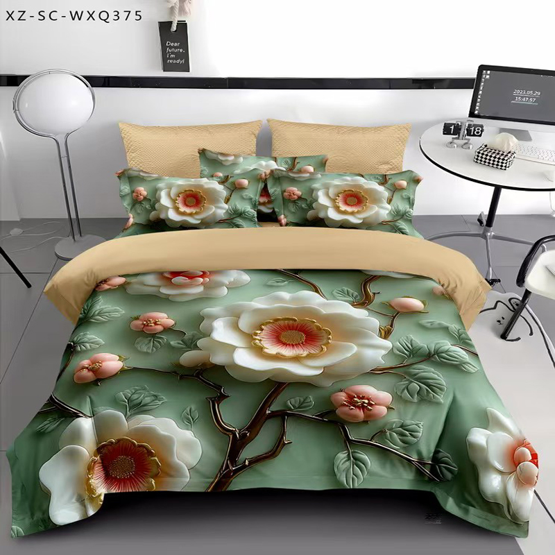 100% Microfiber 4PCS Bed Duvet Cover with Fitted Sheet and Two Pillowcases