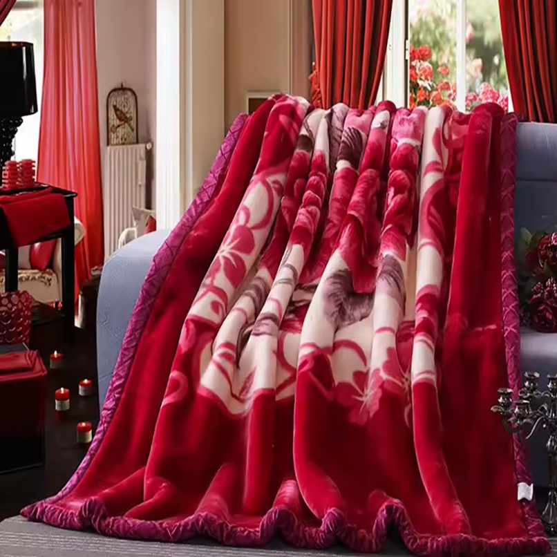 Double Layer Winter Thick Raschel Mink Weighted Blanket for Double Bed Soft Warm Heavy Fluffy Throw Blankets