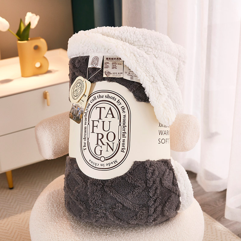 Double Layer Thickening Air Conditioner New Solid Color Jacquard Lamb Fleece Blanket Taffeta Blanket