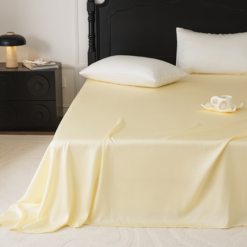 Summer Cooling Lyocell Tencel Flat &amp; Fitted Sheet Bedding Set Plain Color Home Hotel Textile Bed Sheets