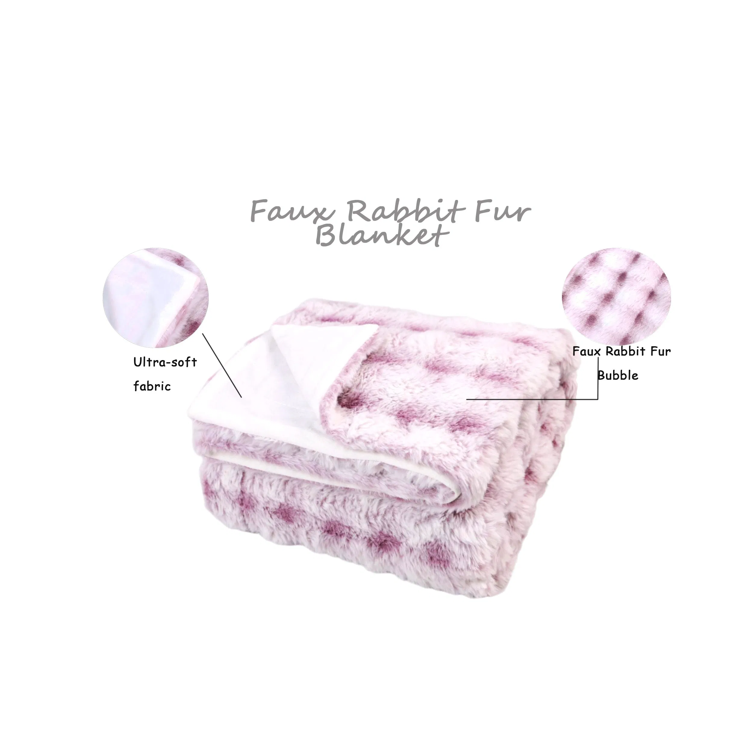 Polyester Throw Luxury Purple and White Faux Rabbit Fur Blanket