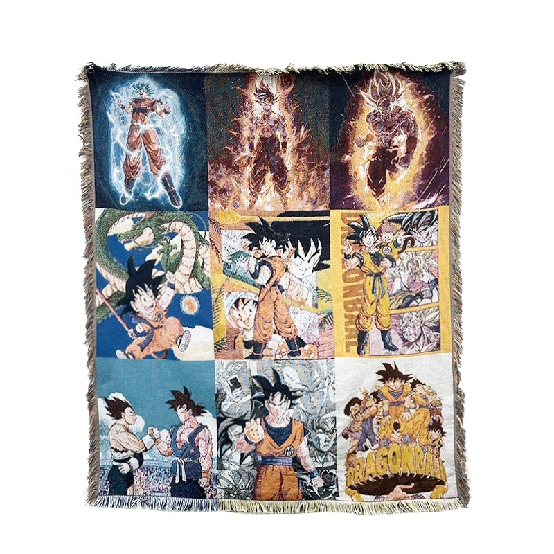 Custom Anime Throw Tapestry Blanket Low MOQ Woven Fabric with Dragon Z Ball Pattern Tapestry Hoodies Blanket