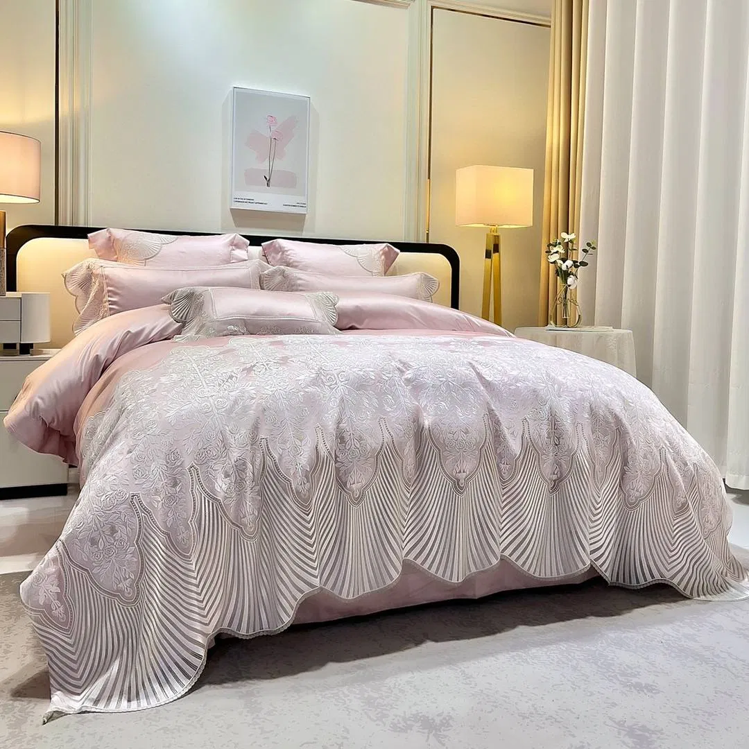 Luxury French-Romance Bedding Set 100% Giza Egyptian Cotton Duvet Cover &amp; Fitted Sheets Orange Lace Duvet Home Textile Sabanas Bedding Set Manufacturer