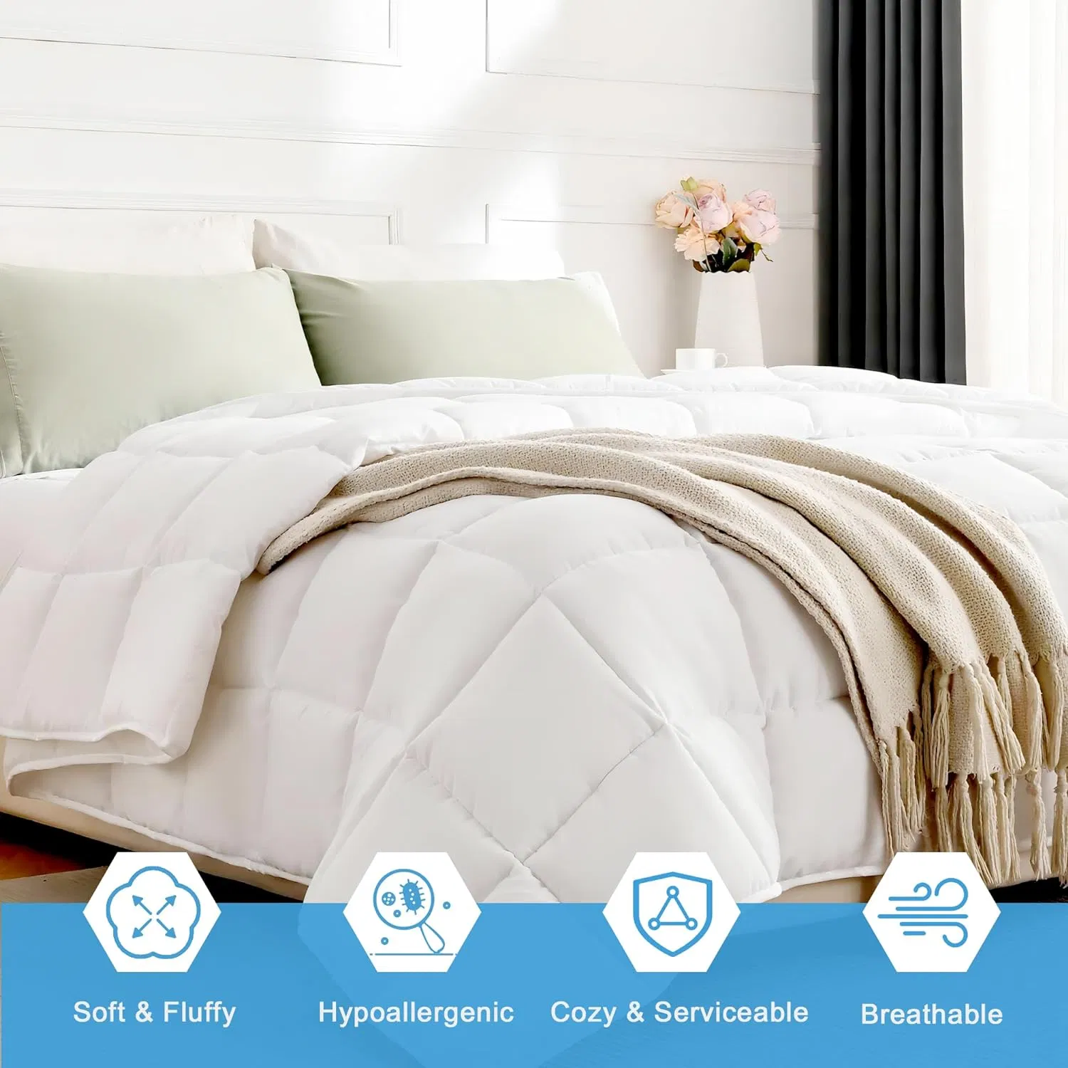 All Season Down Alternative Comforter Ultra Soft Double Brushed Microfiber Quilt Cover