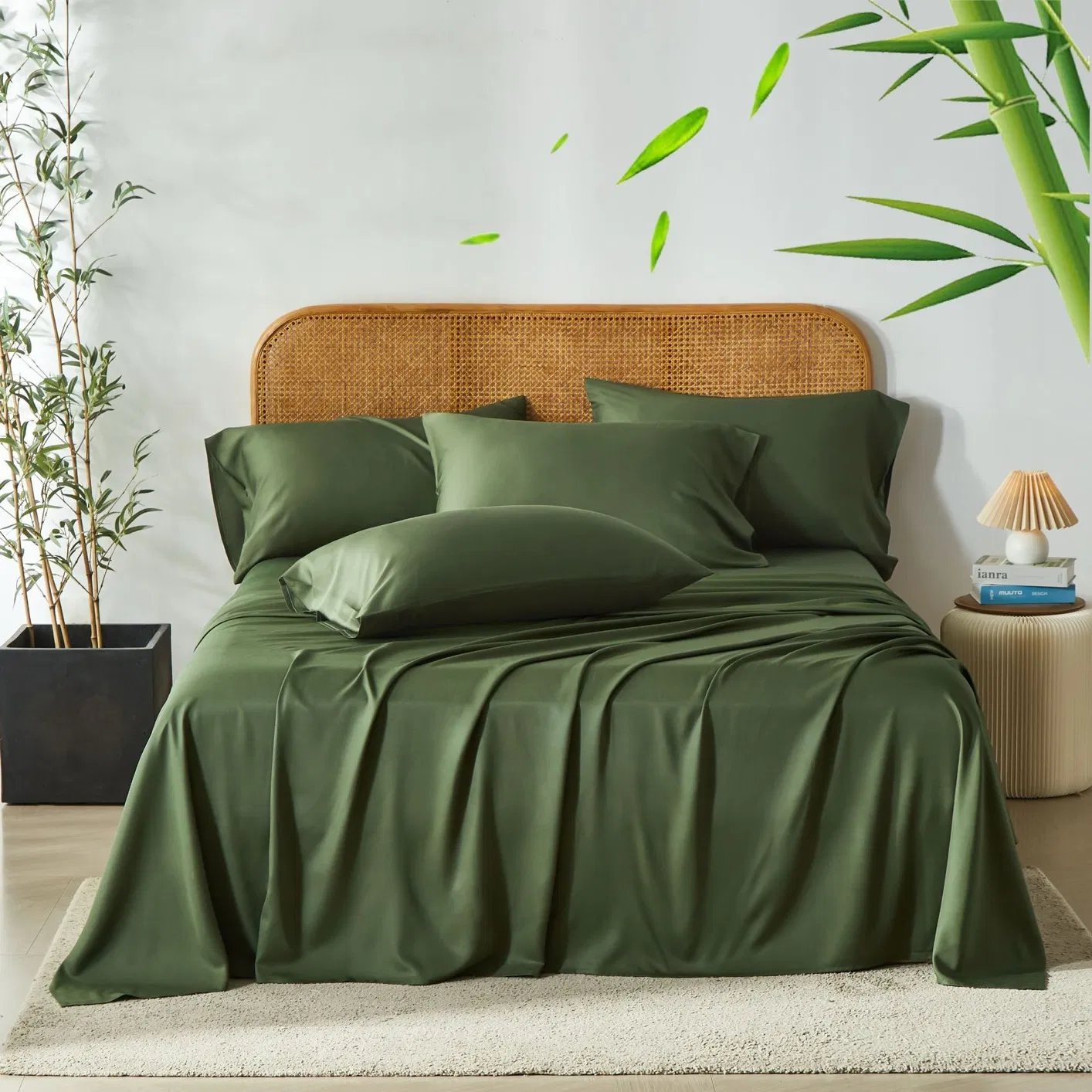 Organic Bamboo Breathable Cooling 4PCS Bed Linen Bedroom Bedding Set Including Fitted Sheet Flat Sheet and Pillowcases ODM/OEM Oeko Bed Sheets Wholesale