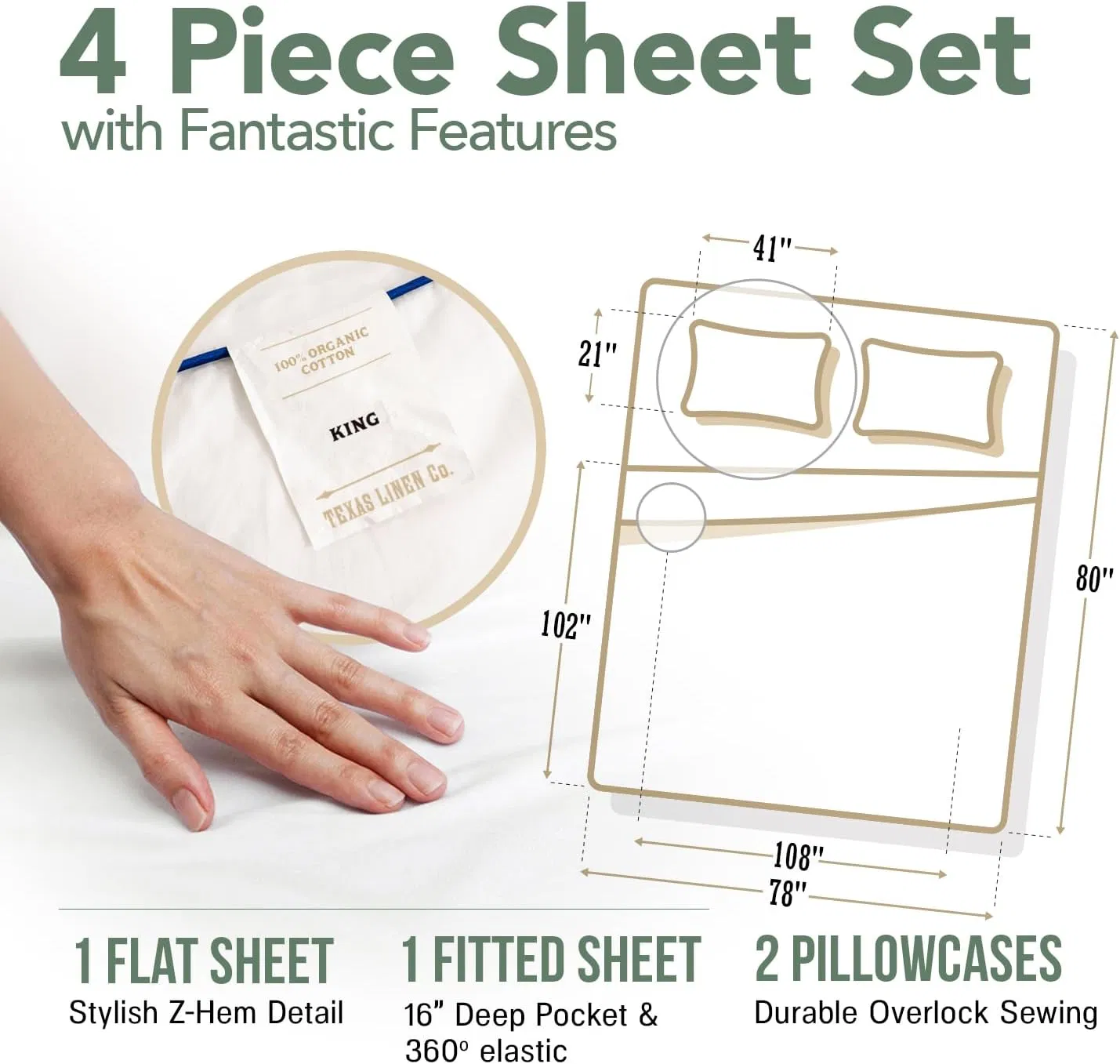 Luxurious 100% Organic Cotton King Size Cooling Sheets