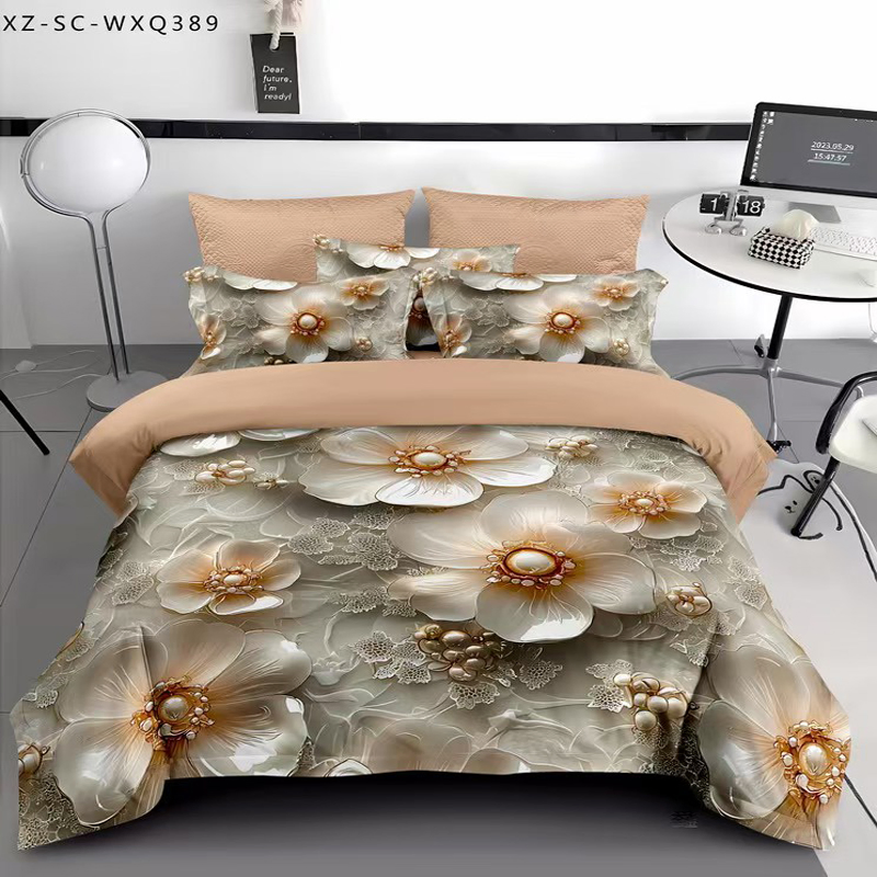 100% Microfiber 4PCS Bed Duvet Cover with Fitted Sheet and Two Pillowcases