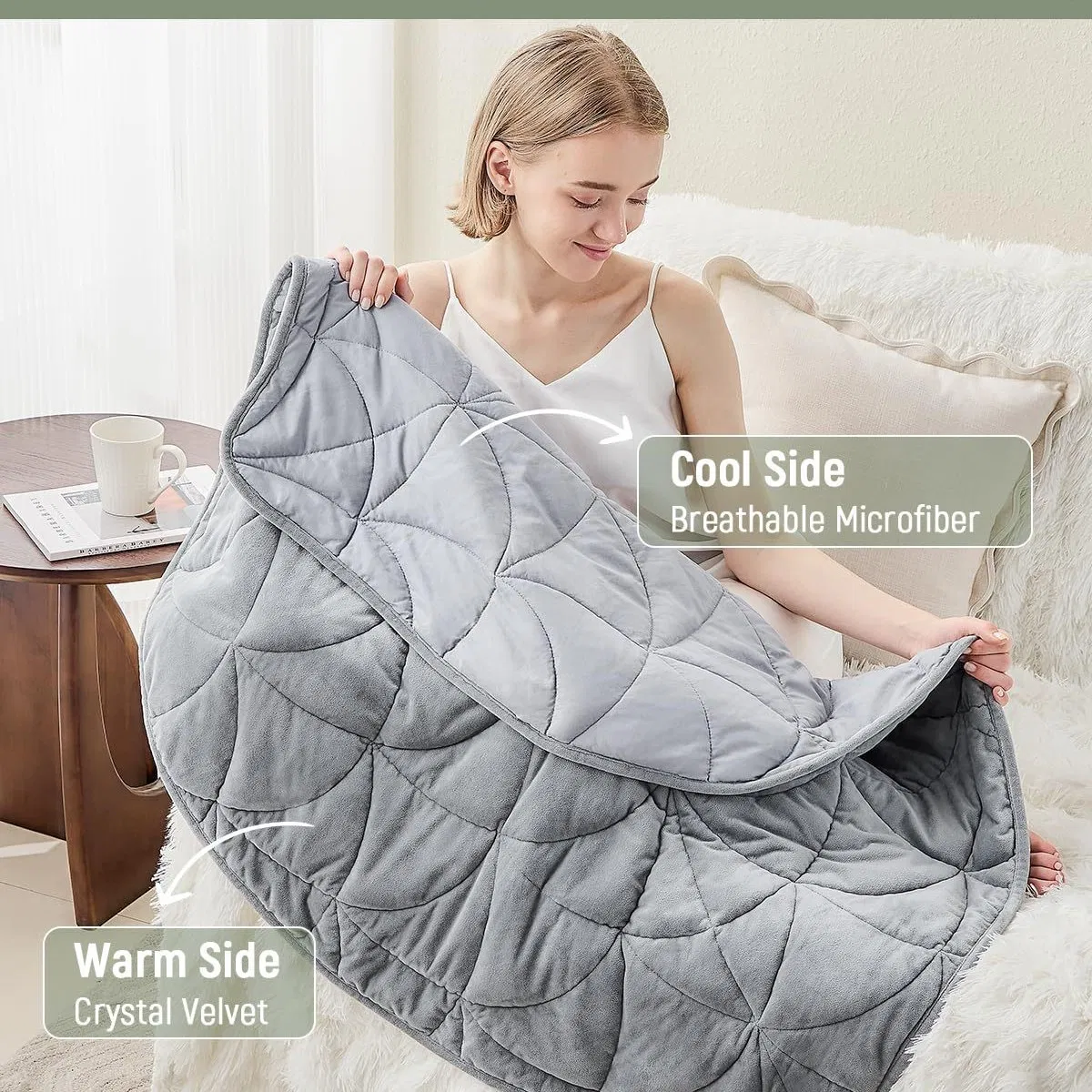 Weighted Lap Blanket 7lbs for Adult, Perfect for Relaxation, Lounging, Napping, Sleeping &amp; Travel, Luxury Minky Weighted Body Blanket, Weighted Throw Blanket