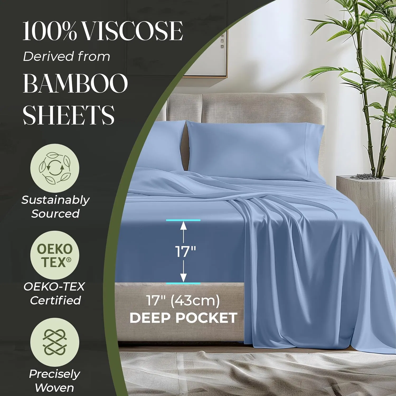 100% Organic Viscose Derived From Bamboo Sheets Full Size 4PCS