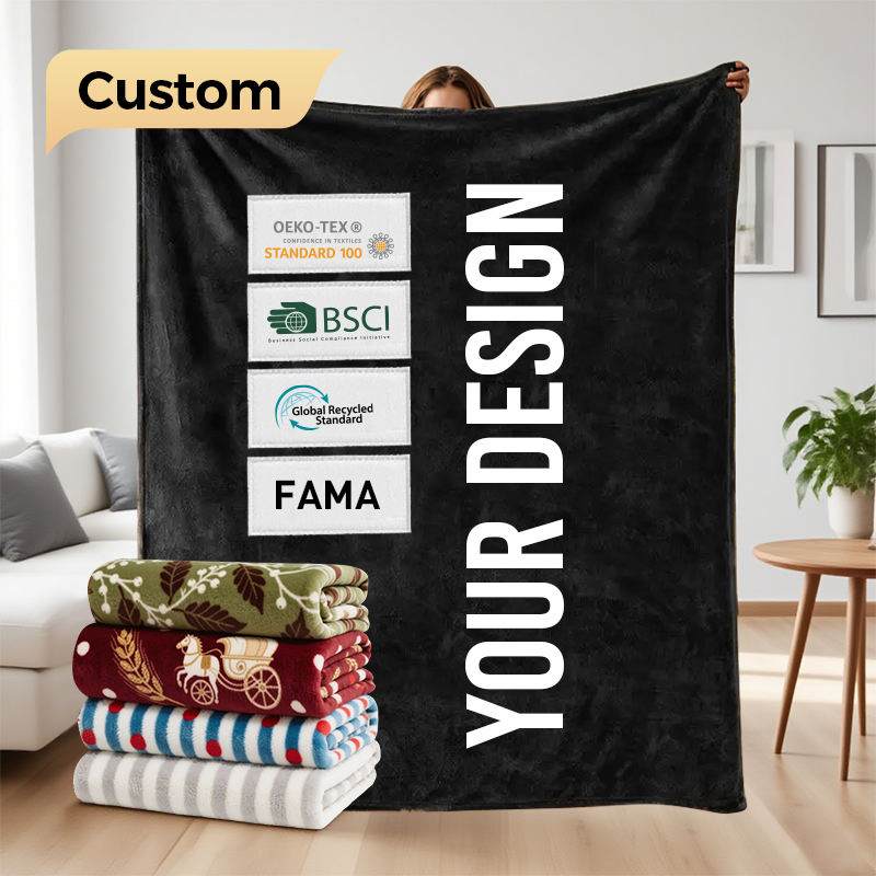 OEM Factory Custom 100% Polyester Logo Throw Blanket Oversized Eco Airplane Travel Coral Flannel Polar Fleece Printed Blanket