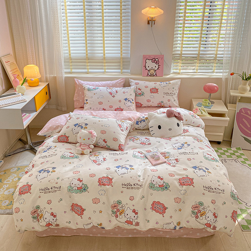 Wholesale in Stock Cute Cartoon Print 100% Cotton Kids Bed Sheet Bedding Sets