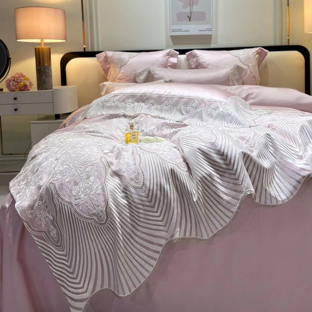 Luxury French-Romance Bedding Set 100% Giza Egyptian Cotton Duvet Cover &amp; Fitted Sheets Orange Lace Duvet Home Textile Sabanas Bedding Set Manufacturer