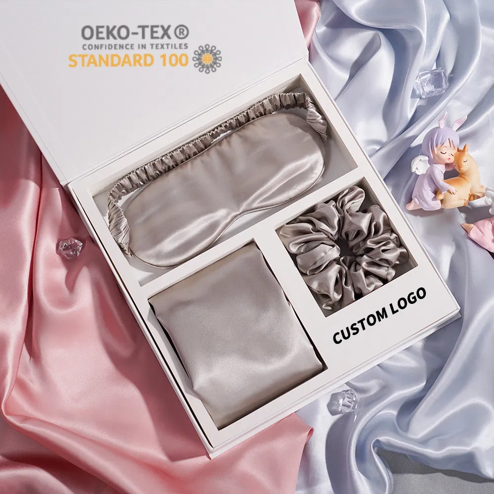Custom Logo Custom Box 6A Mulberry Silk Pillow Case Silk Eye Mask Silk Scrunchies Gift Box Set
