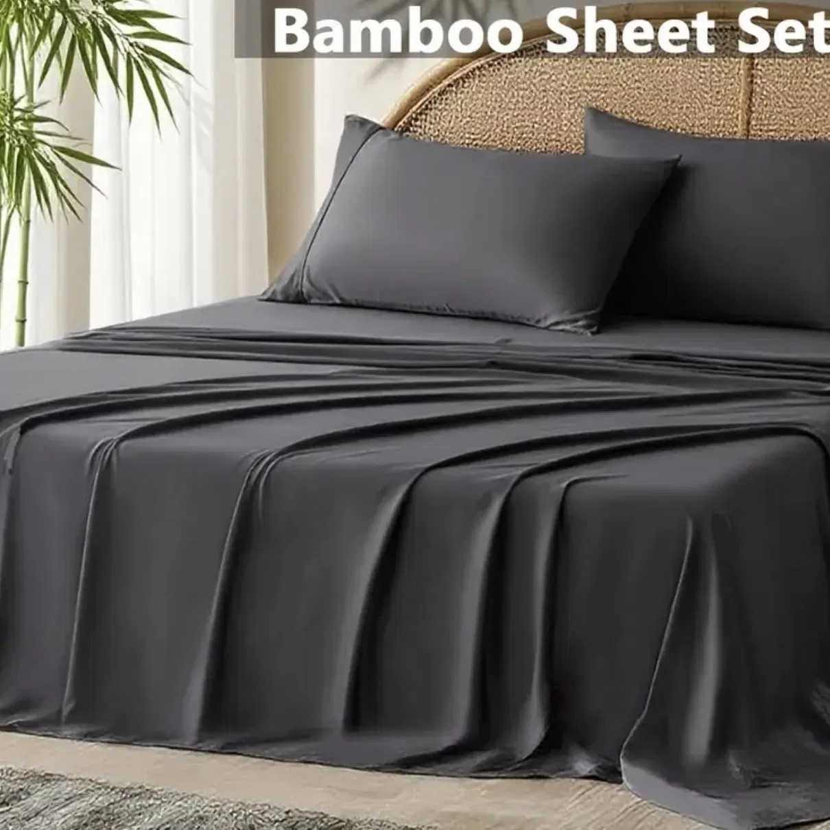 Premium Bamboo Fiber 16-Inch Deep Pockets Fitted Sheet Bed Linen Cooling Bedding Hotel Home Textile Bedding Smooth Satin Bed Sheets