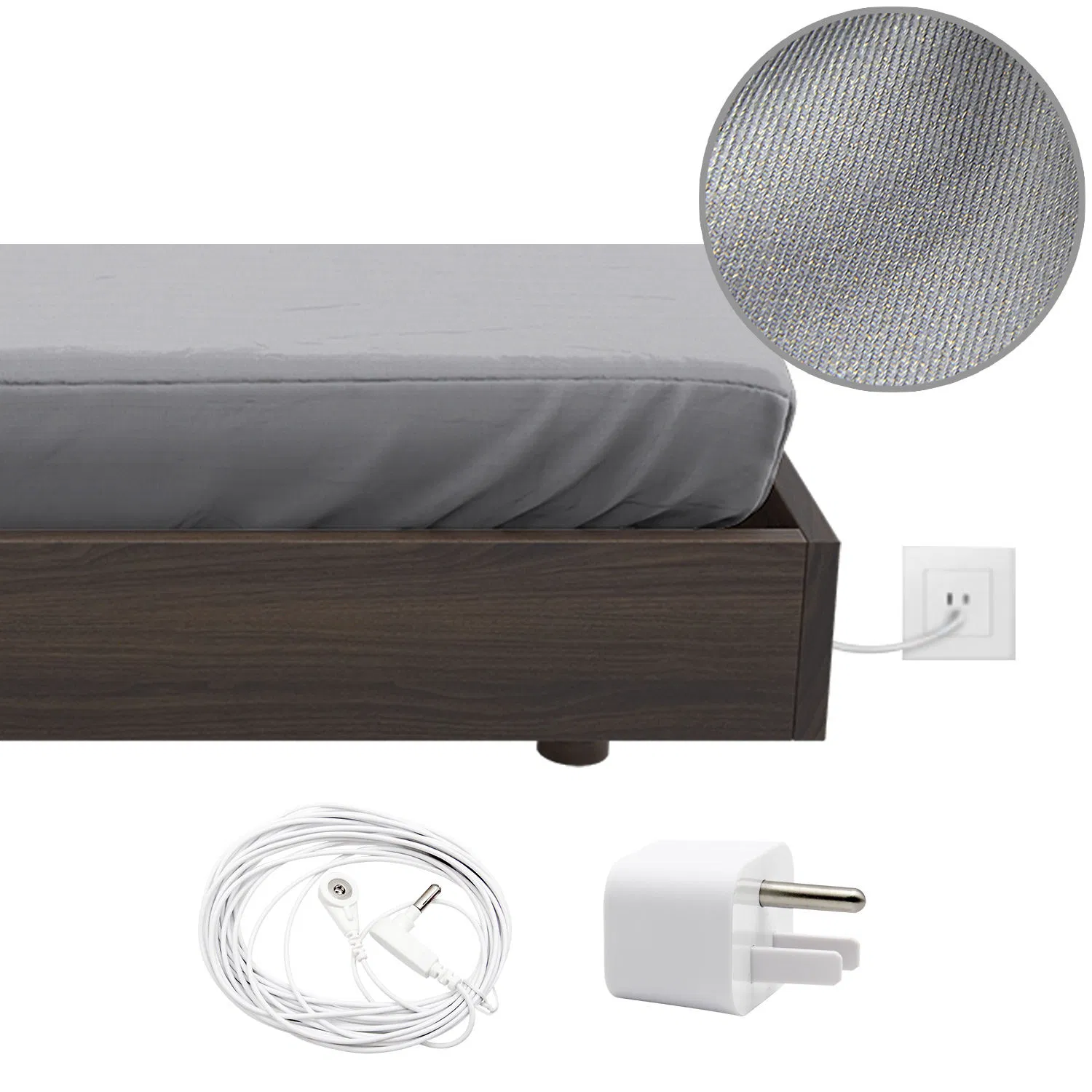 High Quality Earthing ESD 10% Silver Organic Cotton Healthy Fitted Sheet for All Size Bed, with a 4.5m Local Grounding Cable