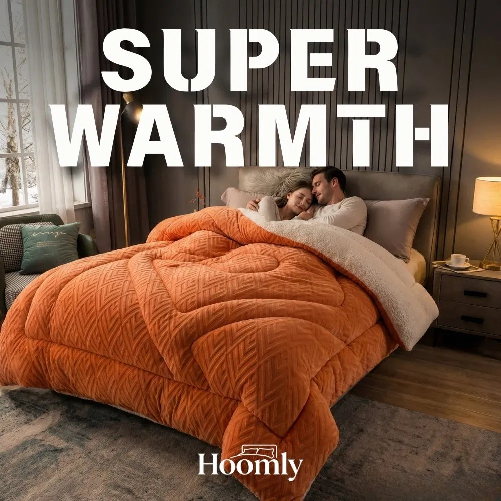 Hoomly 3D Embossed Carved Velvet Comforter Set Luxury Coral Orange Plush Bedding Set